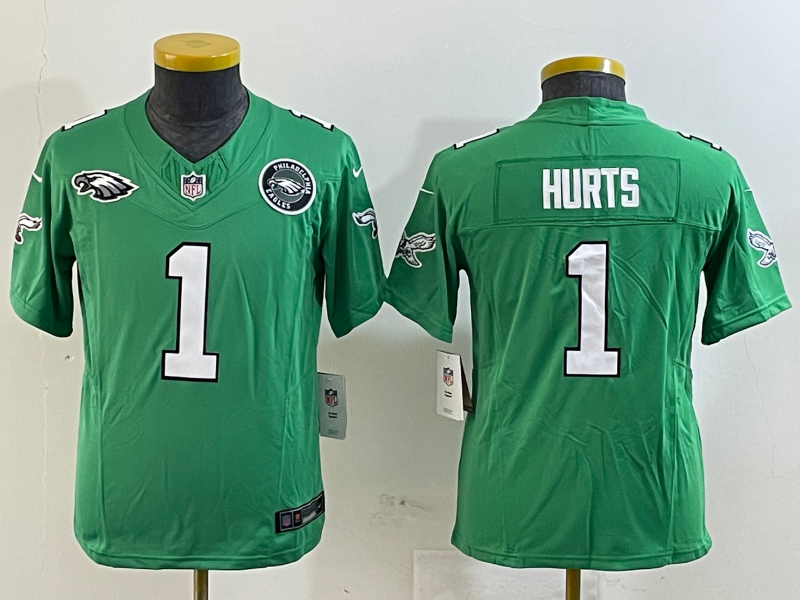 Youth 2025 Philadelphia Eagles #1 Hurts green Nike NFL jersey style 2->youth nfl jersey->Youth Jersey